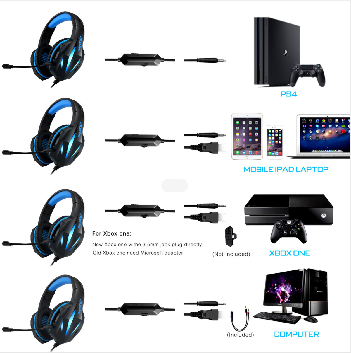 אוזניות גיימינג מוארות RGB עם מיקרופון – תמונה 5